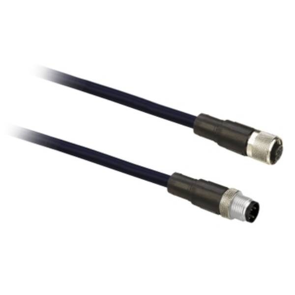 Jumper cable, male straight M12 4 pin female straight M12 4 pin PUR shielded 5 m - Telemecanique Sensors - XZCRB151141C5