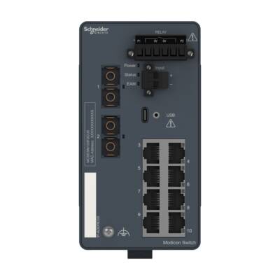 Modicon Managed Switch - 8 ports for copper + 2 ports for fiber optic multimode - Schneider Electric - MCSESM103F2CU0