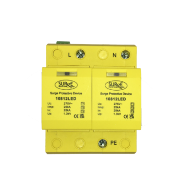 10812/LED – Type 1+2+3, 50kA (Level 3/4), single phase, all/full mode protection with LED indication, for TNC-S and TN-S installations.