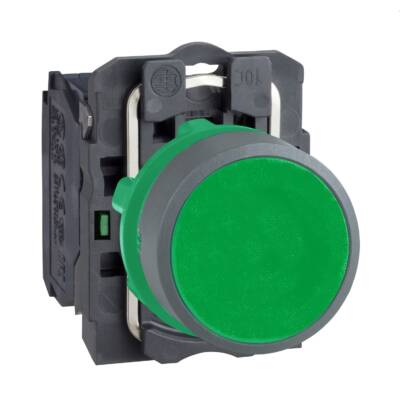 Push button, Harmony XB5, green flush pushbutton 1 NO screw clamp cp grey - Schneider Electric - XB5AA31C0