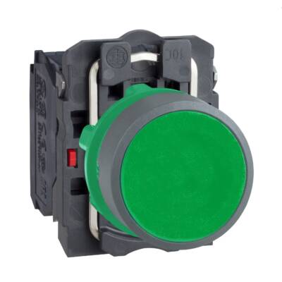 Push button, Harmony XB5, green flush pushbutton 1 NO 1NC screw clamp cp grey - Schneider Electric - XB5AA35C0