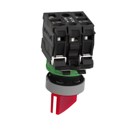 Illuminated selector switch, Harmony XB5, universal LED, grey bezel, red handle, 22mm, 2 positions, stay put, 1NO + 1NC, 24V AC DC - Schneider Electric - XB5AK124B5C0