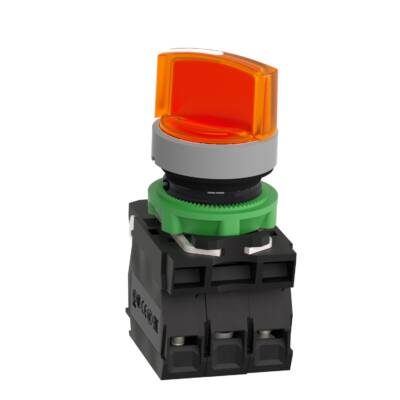 Illuminated selector switch, Harmony XB5, grey bezel, yellow handle, 22mm, universal LED, 2 positions, 1NO + 1NC, 120V AC - Schneider Electric - XB5AK125G5C0