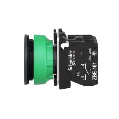 Illuminated push button, Harmony XB5, antimicrobial, plastic, green, 30mm, universal LED, 1NO + 1NC, 110...120V AC - Schneider Electric - XB5FW33G5