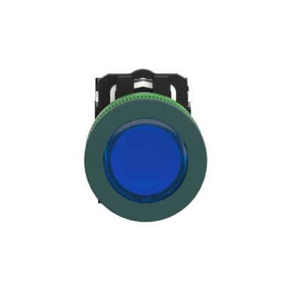 Illuminated push button, Harmony XB5, antimicrobial, plastic, blue, 30mm, universal LED, 1NO + 1NC, 24V AC DC - Schneider Electric - XB5FW36B5