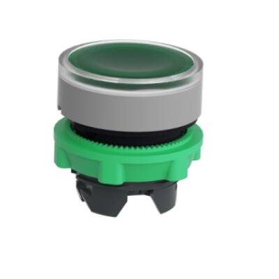 Head for illuminated push button, Harmony XB5, grey bezel, green flush, 22mm, universal LED, for insertion of legend - Schneider Electric - ZB5AA38C0