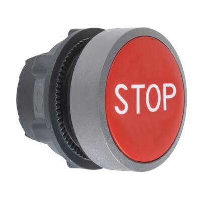 Harmony XB5, Push button head, plastic, flush, red, Ø22, spring return, marked STOP, grey bezel - Schneider Electric - ZB5AA434C0