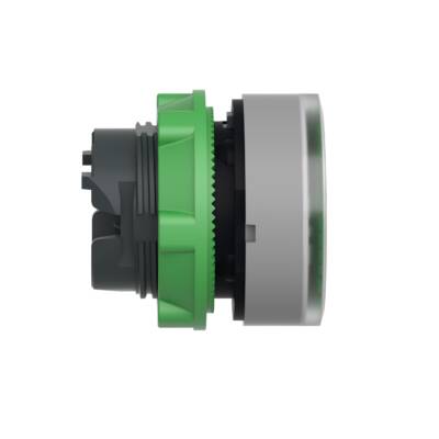 Harmony XB5, Illuminated push button head, plastic, flush, green, Ø22, push-push, integral LED, for insertion of legend, grey bezel - Schneider Electric - ZB5AH0383C0