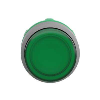 Head for illuminated push button, Harmony XB5, grey bezel, green projecting, 22mm, universal LED, push-push, unmarked - Schneider Electric - ZB5AH33C0