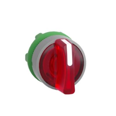 Head for illuminated selector switch, Harmony XB5, grey bezel, red handle, 22mm, universal LED, 3 positions, to center - Schneider Electric - ZB5AK1543C0