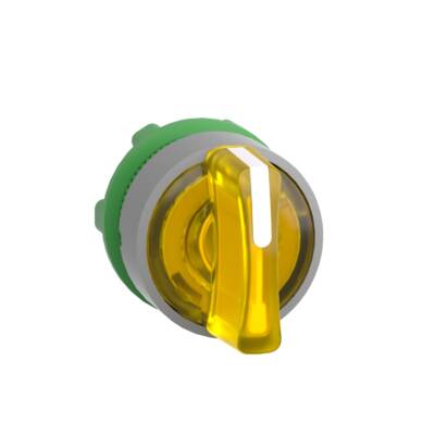 Head for illuminated selector switch, Harmony XB5, grey bezel, yellow handle, 22mm, universal LED, 3 positions, right to center spring return - Schneider Electric - ZB5AK1883C0