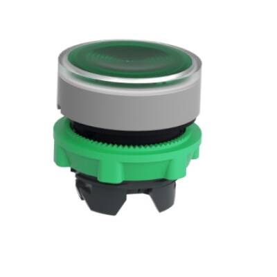 Head for illuminated push button, Harmony XB5, grey bezel, green flush, 22mm, universal LED, grooved lens - Schneider Electric - ZB5AW333SC0