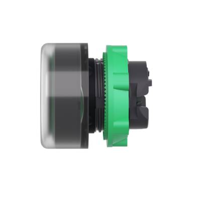 Head for illuminated push button, Harmony XB5, plastic, green flush, 22mm, universal LED, plain lens, clear boot - Schneider Electric - ZB5AW533