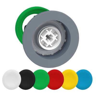 Harmony XB5, Flush mounted push button head, plastic, 6 colored caps, Ø30, spring return, unmarked, grey bezel - Schneider Electric - ZB5FA9C0