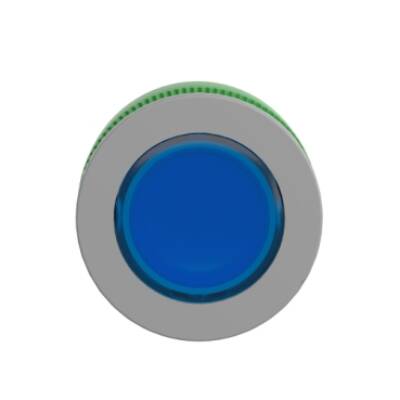 Head for illuminated push button, Harmony XB5, grey bezel, blue flush mounted, 30mm, universal LED, push-push, unmarked - Schneider Electric - ZB5FH063C0