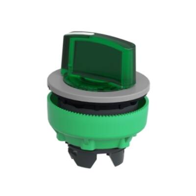 Head for illuminated selector switch, Harmony XB5, grey bezel, green handle, flush mounted, 30mm, universal LED, 2 positions - Schneider Electric - ZB5FK1233C0