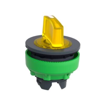 Head for illuminated selector switch, Harmony XB5, plastic, yellow handle, flush mounted, universal LED, 3 positions - Schneider Electric - ZB5FK1383