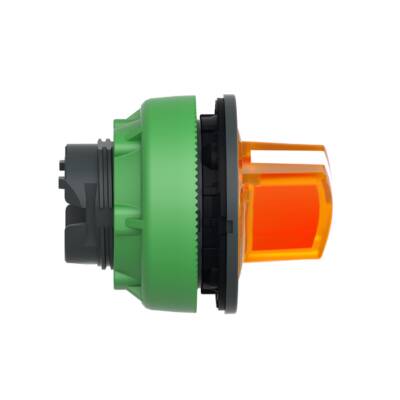 Head for illuminated selector switch, Harmony XB5, plastic, orange handle, universal LED, 2 positions, spring return - Schneider Electric - ZB5FK1453