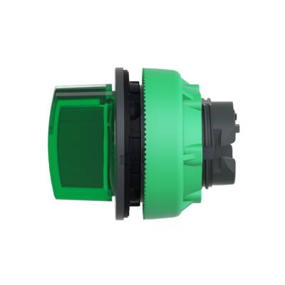 Head for illuminated selector switch, Harmony XB5, plastic, green handle, universal LED, 3 positions, left to center - Schneider Electric - ZB5FK1733