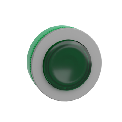 Head for illuminated push button, Harmony XB5, grey bezel, green projecting, 30mm, universal LED, spring return, unmarked - Schneider Electric - ZB5FW133C0