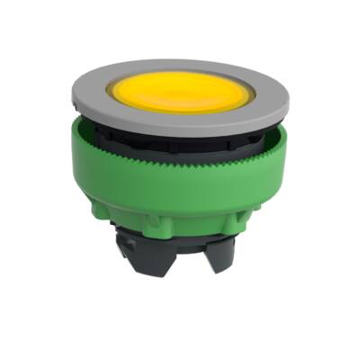 Head for illuminated push button, Harmony XB5, grey bezel, yellow, 30mm, universal LED, spring return, plain lens - Schneider Electric - ZB5FW383C0