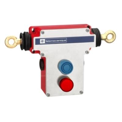 Dual emergency stop rope pull switch, Telemecanique Emergency stop rope pull switches XY2C, e 2x(1NC+1NO), 1/2" NPT, flush pb - Telemecanique Sensors - XY2CEDA190H7