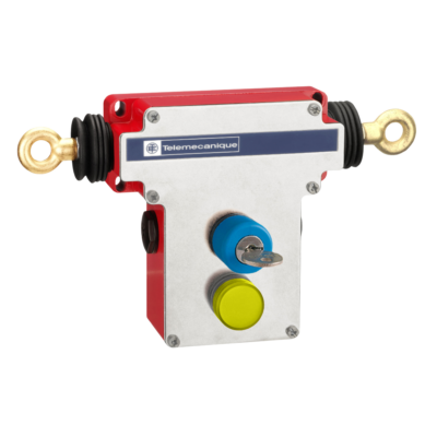 Dual emergency stop rope pull switch, Telemecanique Emergency stop rope pull switches XY2C, e 2x(1NC+1NO), Pg13.5, key release pb pilot light - Telemecanique Sensors - XY2CEDA596