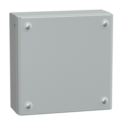 Metal industrial box plain door H200xW200xD80 IP66 IK10 RAL 7035 - Schneider Electric - NSYSBM20208