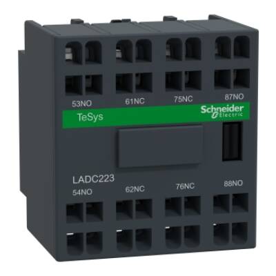 Auxiliary contact block, TeSys D, 2NO + 2NC (inc. 1NO + 1NC make before break), front mounting, spring terminals - Schneider Electric - LADC223