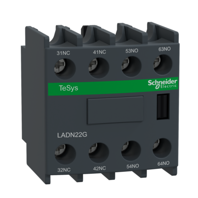 Auxiliary contact block, TeSys D, 2NO + 2NC, front mounting, screw clamp terminals, EN 50012 - Schneider Electric - LADN22G