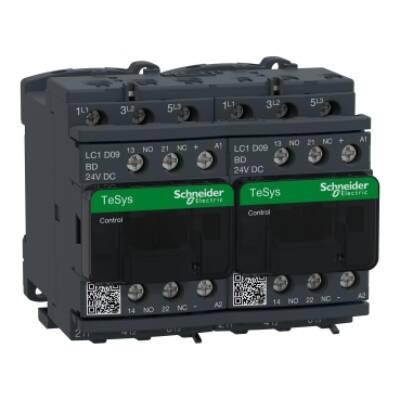 TeSys D reversing contactor - 3P(3 NO) - AC-3 - <= 440 V 9 A - 24 V DC coil - Schneider Electric - LC2D09BDV