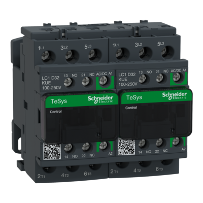 TeSys D reversing contactor - 3P - <= 440 V - 32 A AC-3 - 100...250 V AC/DC coil - Schneider Electric - LC2D32KUE