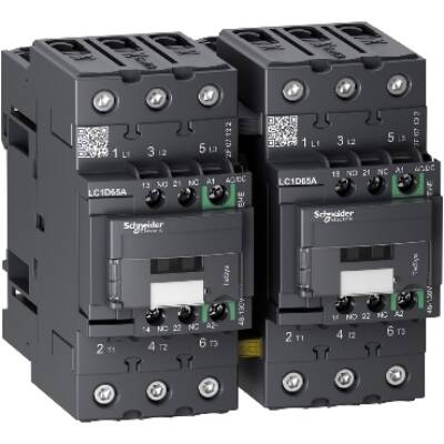 TeSys D reversing contactor - 3P - <= 440 V - 65 A AC-3 - 48...130 V AC/DC coil - Schneider Electric - LC2D65AEHE