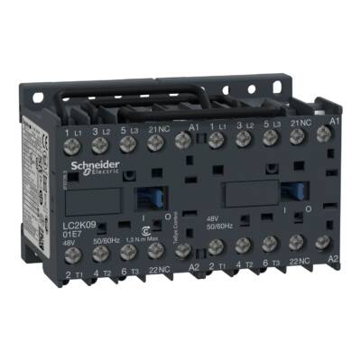 TeSys K reversing contactor - 3P - AC-3 <= 440 V 9 A - 1 NC - 120 V AC coil - Schneider Electric - LC2K0901G7