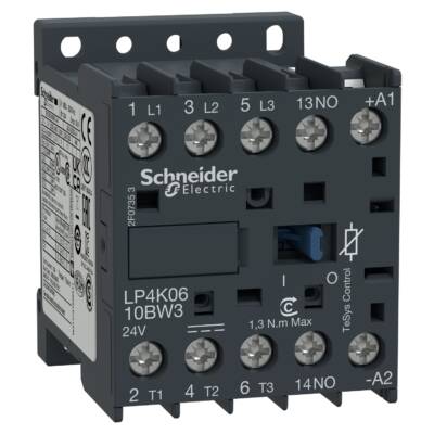 TeSys K contactor - 3P - AC-3 <= 440 V 6 A - 1 NO aux. - 24 V DC coil - Schneider Electric - LP4K0610BW3