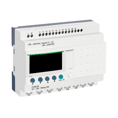 compact smart relay Zelio Logic - 20 I O - 100..240 V AC - clock - display - Telemecanique - SR2B201FU