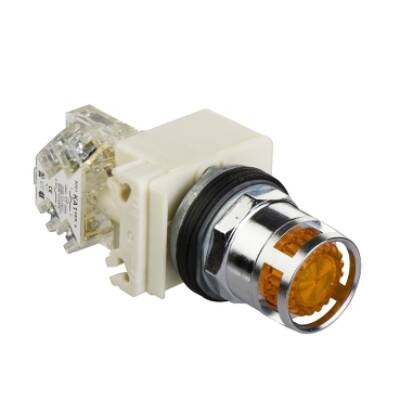 amber illuminated pushbutton Ø 30 - flush spring return - 24 V - 1OC - Schneider Electric - 9001K3L35LYAH13