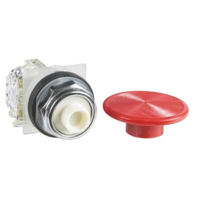 Push-button, Harmony 9001K, metal, snap-in plastic mushroom 57mm, red, 30mm, spring return, 1 NC - Schneider Electric - 9001KR5RH6