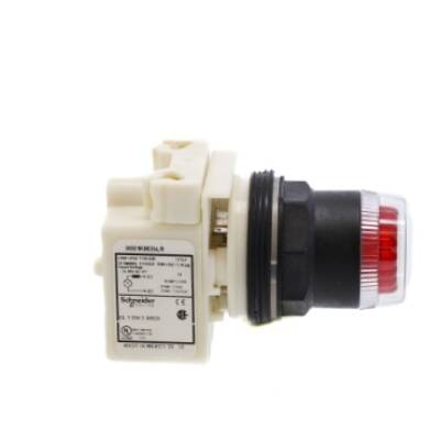 Illuminated push-button head, Harmony 9001SK, plastic, plastic guard flush, red, 30mm, spring return, LED red, 24-28V - Schneider Electric - 9001SK1L35LRR