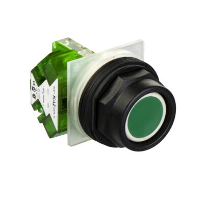 green pushbutton Ø 30 - high guard - spring return - 1NO - Schneider Electric - 9001SKR2GH5