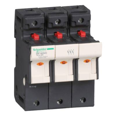 Fuse carrier TeSys DF, 3P 50A, fuse size 14x51 mm, blown fuse indicator - Schneider Electric - DF143VC