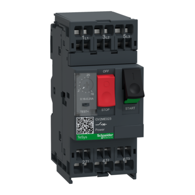 Motor circuit breaker, TeSys GV2, 3P, 0.16-0.25 A, thermal magnetic, spring terminals - Schneider Electric - GV2ME023