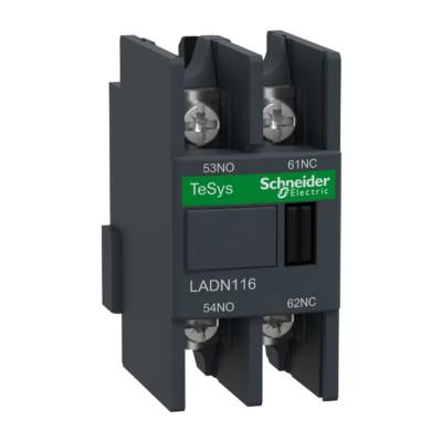 Auxiliary contact block, TeSys D, 1NO + 1NC, front mounting, lugs-ring terminals - Schneider Electric - LADN116