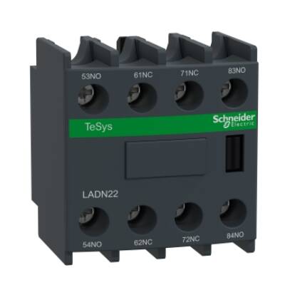 Auxiliary contact block, TeSys D, 2NO + 2NC, front mounting, screw clamp terminals - Schneider Electric - LADN22