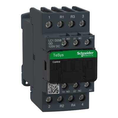 TeSys D contactor - 4P(2 NO + 2 NC) - AC-1 - <= 440 V 40 A - 125 V DC coil - Schneider Electric - LC1D258GD