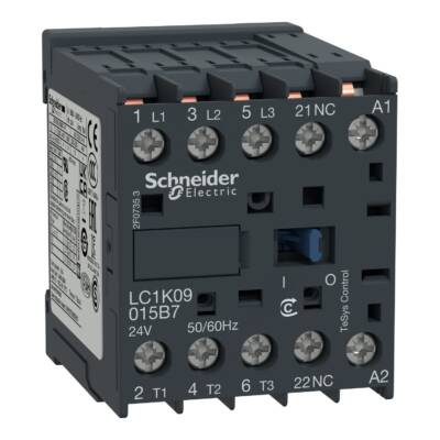 TeSys K contactor - 3P - AC-3 <= 440 V 6 A - 1 NC aux. - 24 V AC coil - Schneider Electric - LC1K06015B7