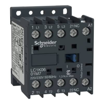 TeSys K contactor - 3P - AC-3 <= 440 V 6 A - 1 NC aux. - 24 V AC coil - Schneider Electric - LC1K0601B7