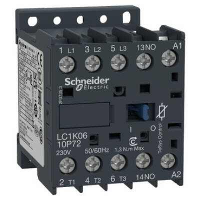 TeSys K contactor - 3P - AC-3 <= 440 V 6 A - 1 NO aux. - 110 V AC coil - Schneider Electric - LC1K0610F72