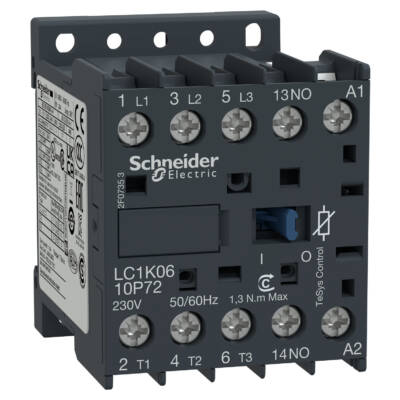 TeSys K contactor - 3P - AC-3 <= 440 V 6 A - 1 NO aux. - 230 V AC coil - Schneider Electric - LC1K0610P72