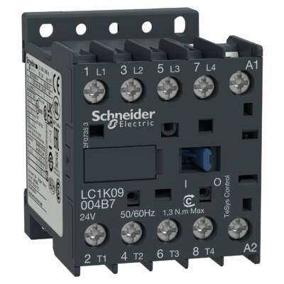 TeSys K contactor - 4P (4 NO) - AC-1 <= 440 V 20 A - 24 V AC coil - Schneider Electric - LC1K09004B7
